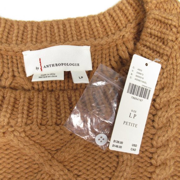 By Anthropologie Sweater Vest & Blouse Layered Top Honey Brown Large Petite LP - Picture 9 of 9